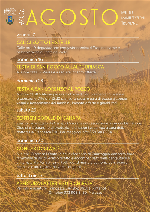 Eventi AGOSTO 2026